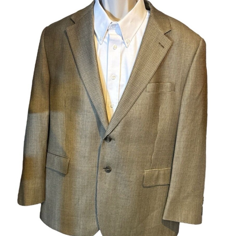 Mini Houndstooth - Wool Silk Tan Sport Coat 44S‎ by Chaps Classic Casual